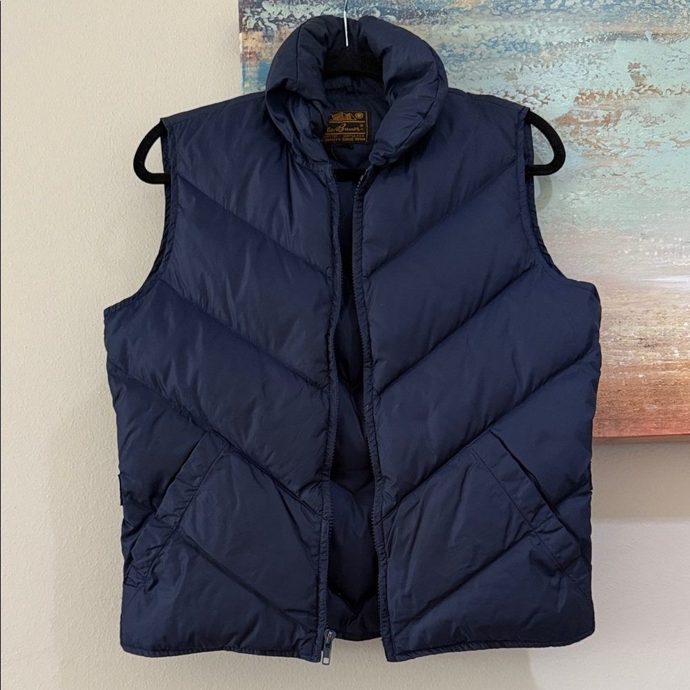 Eddie Bauer Womens Goose Down Navy Blue Quilted Vest Size 6 Puffer